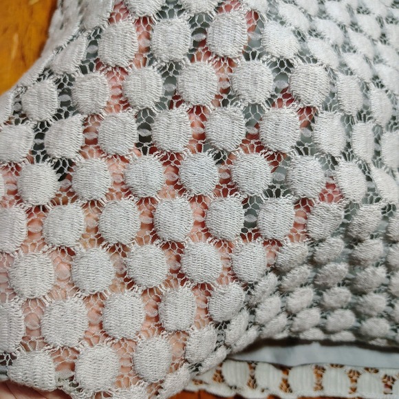 Solitaire Knit Crochet Polka Dot Square Neck 3/4 Sleeve‎ Top Size S Gray - Picture 5 of 11